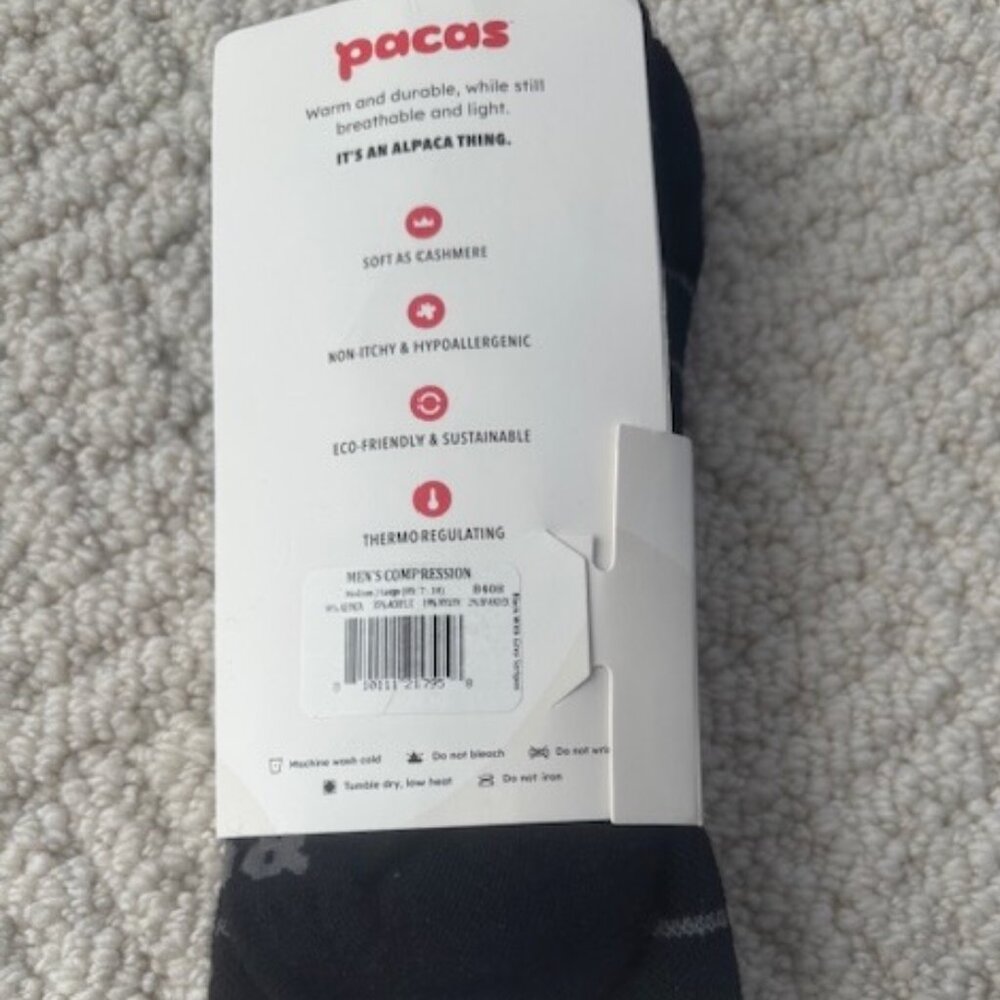 Pacas Men's NEW Sz M/L (US 7-10) Black with Gray Stripes Compression Socks - Picture 2 of 3